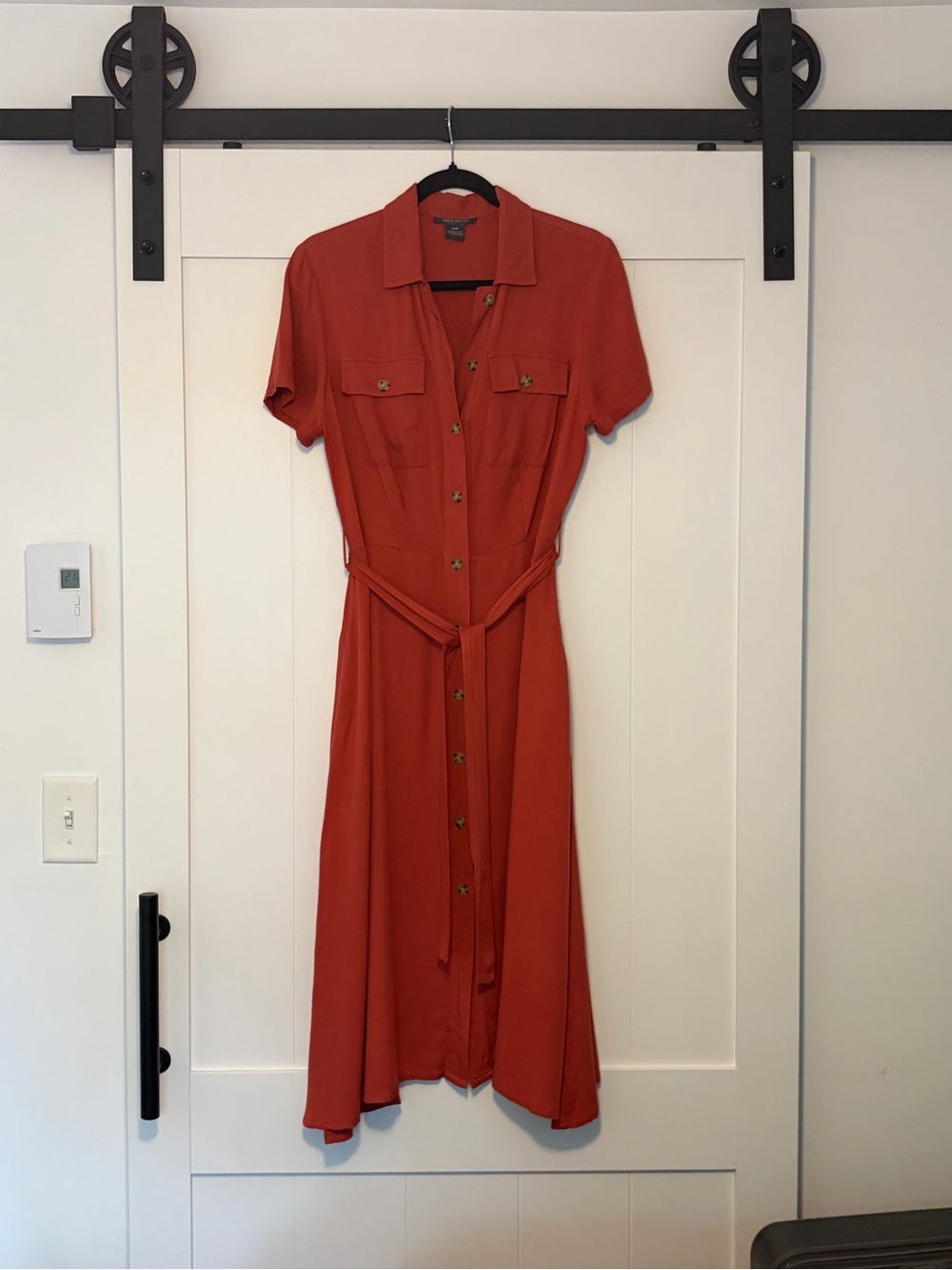 Suzy Shier Rust-Orange Button-Front Midi Shirt Dress